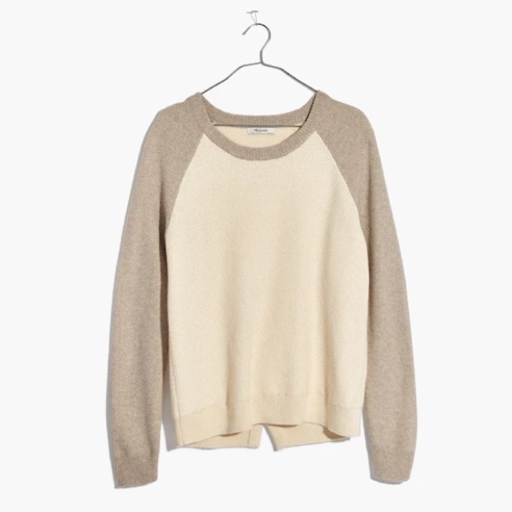Madewell Province Cross-Back Pullover Sweater in Colorblock Heather Moonstone - Picture 2 of 6